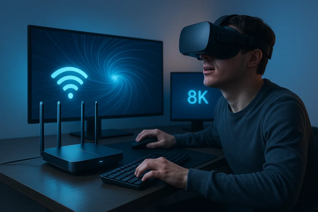 WiFi 7 in Action: Next-Level Gaming Performance Gamer using WiFi 7 for cloud gaming and 8K streaming