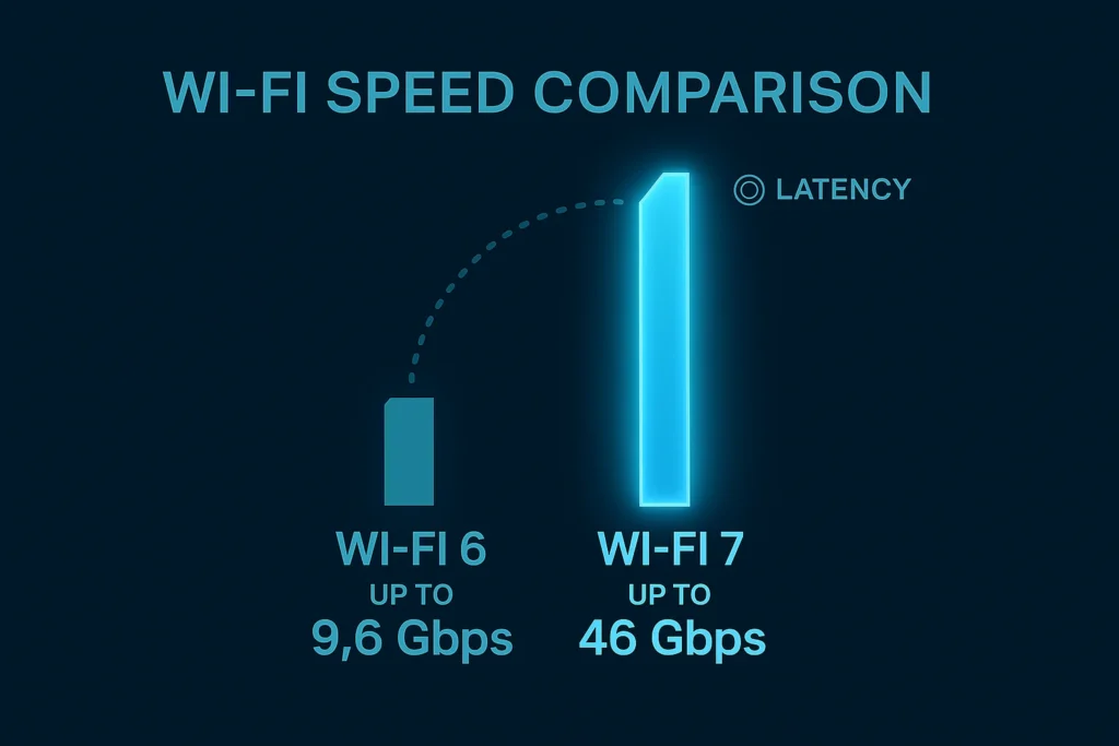 WiFi 6 vs WiFi 7: Speed and Latency Benchmark WiFi 6 vs WiFi 7 speed and latency comparison chart