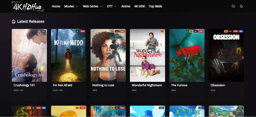 HDHub4u Movie and Series Streaming Platform hdhub4u interface screenshot showing HDHub4u 4K movies section