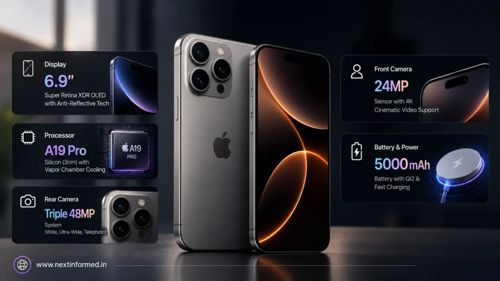 iPhone 17 Pro Max Price in India showing features specs of it